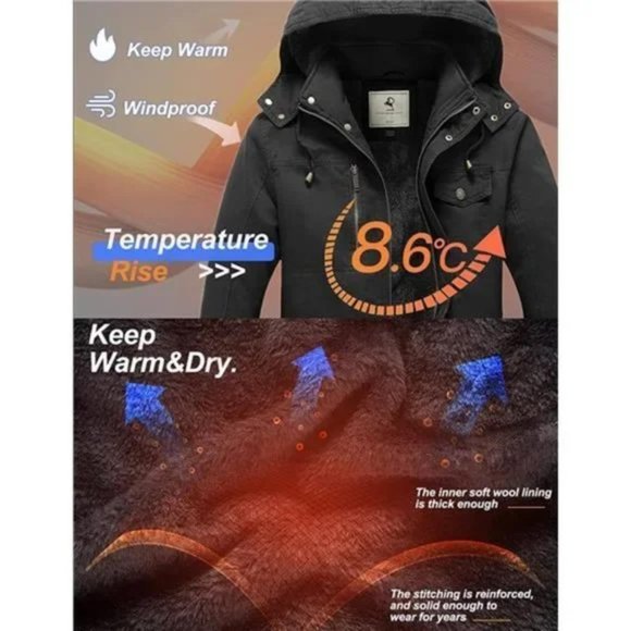 NEW MEN'S Winter Coat Warm Thicken Dark Grey - Picture 6 of 7